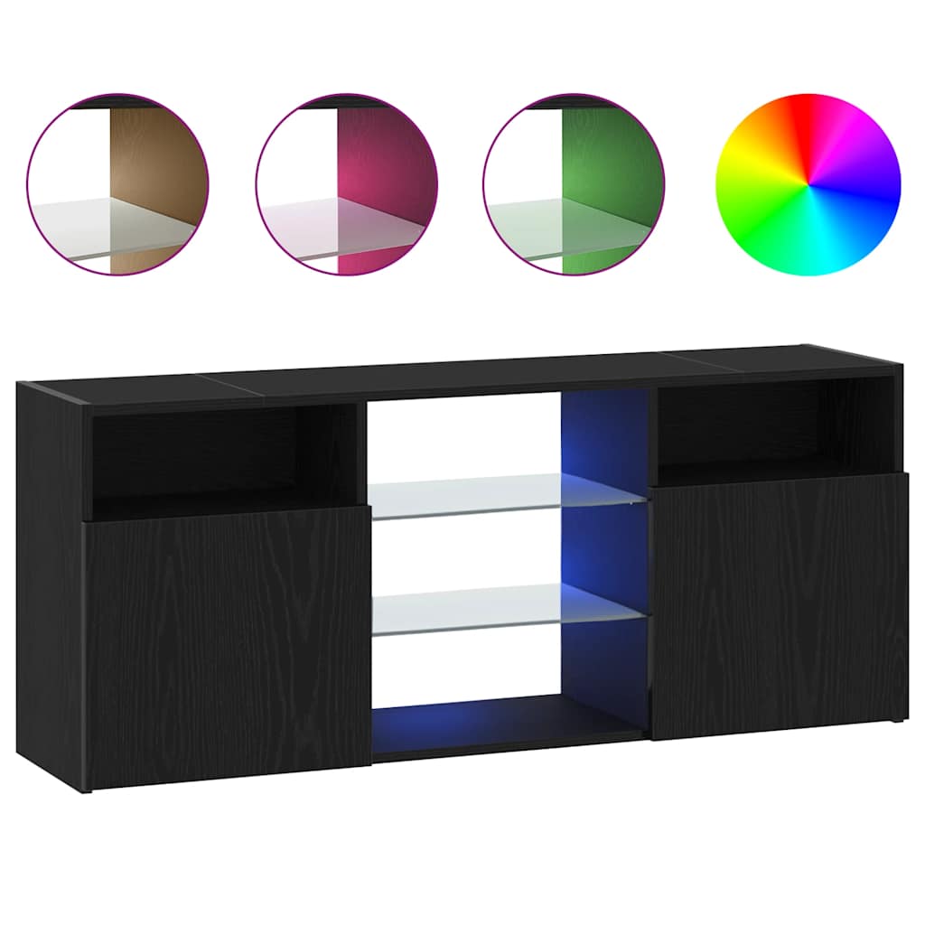 fekete tölgy szerelt fa TV-szekrény LED-ekkel 120x30x50 cm
