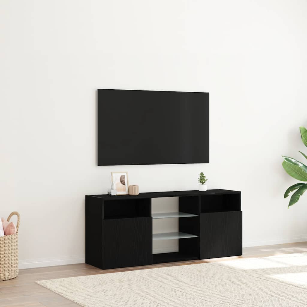 fekete tölgy szerelt fa TV-szekrény LED-ekkel 120x30x50 cm