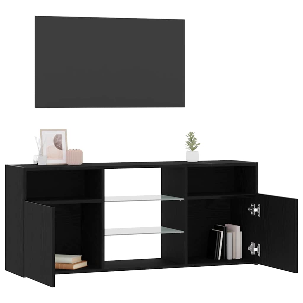 fekete tölgy szerelt fa TV-szekrény LED-ekkel 120x30x50 cm