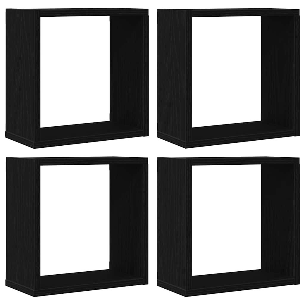 4 db fekete tölgyszínű szerelt fa fali kockapolc 30x15x30 cm