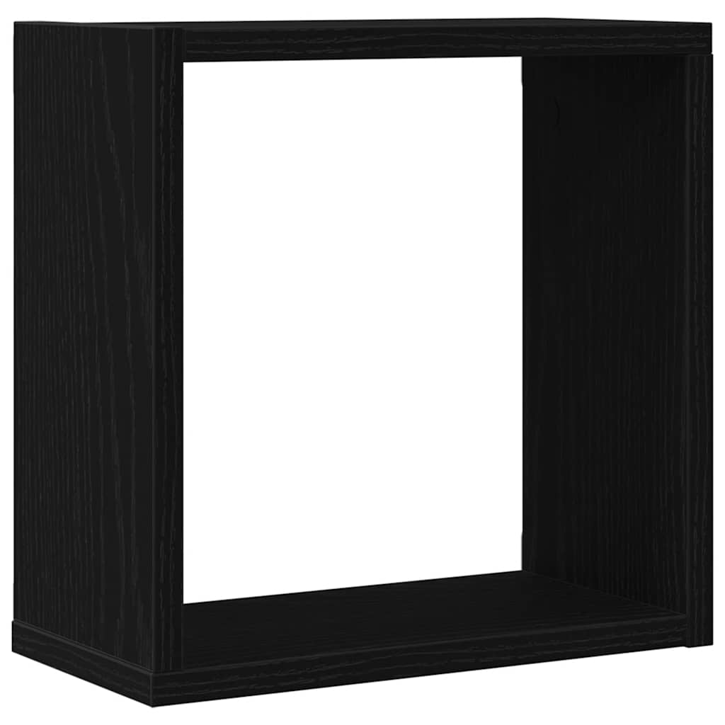 4 db fekete tölgyszínű szerelt fa fali kockapolc 30x15x30 cm