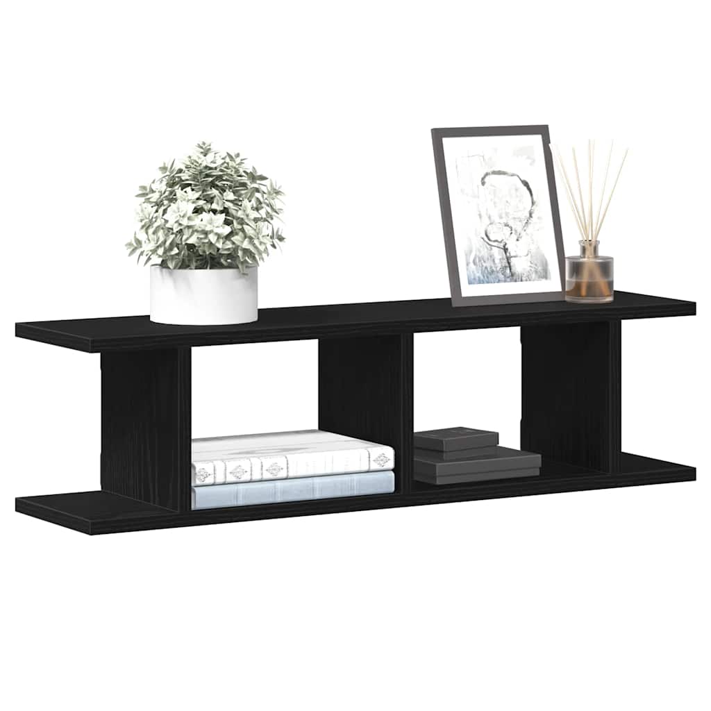 2 db fekete tölgyszínű szerelt fa fali polc 75 x 18 x 20 cm
