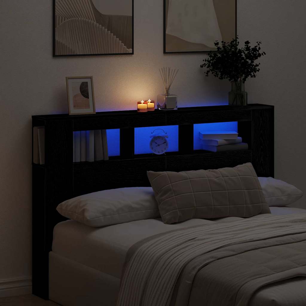 LED ágytámla Musta tammi 160 x 18,5 x 103,5 cm Faanyag