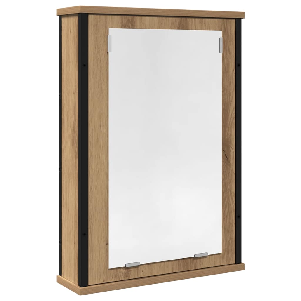 kézműves tölgy szerelt fa tükrös fürdőszobaszekrény 42x12x60 cm