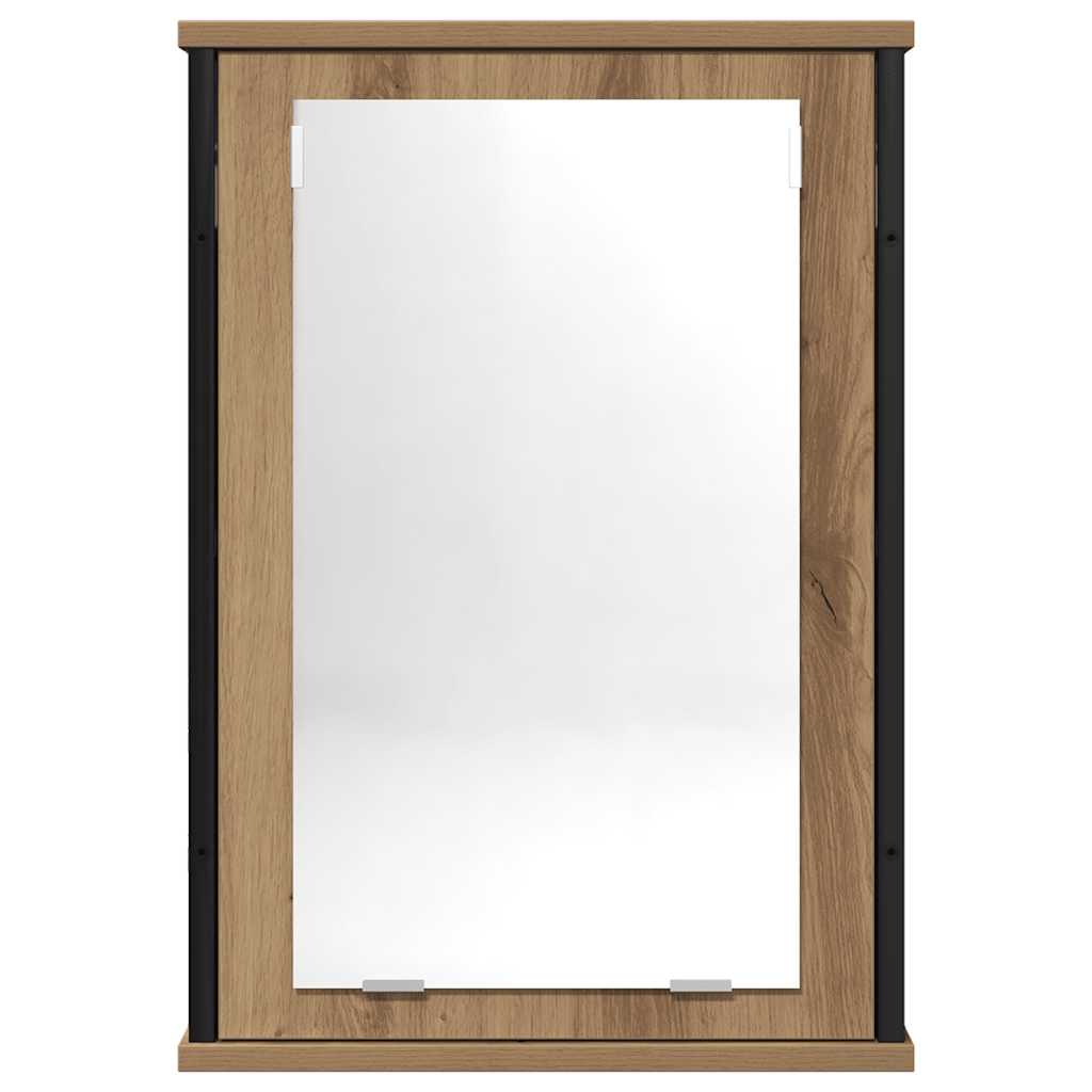 kézműves tölgy szerelt fa tükrös fürdőszobaszekrény 42x12x60 cm