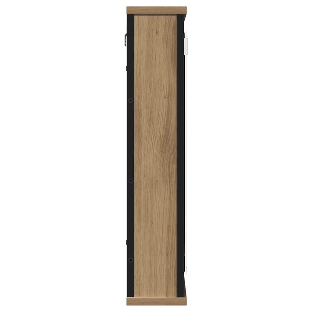 kézműves tölgy szerelt fa tükrös fürdőszobaszekrény 42x12x60 cm