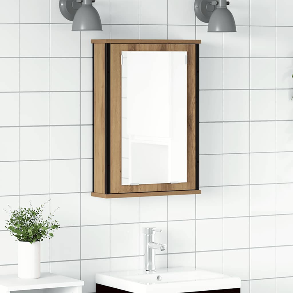 kézműves tölgy szerelt fa tükrös fürdőszobaszekrény 42x12x60 cm