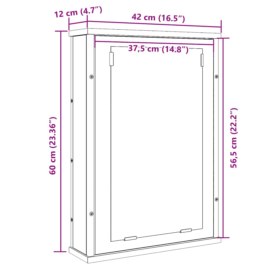 fekete tölgy szerelt fa fürdőszobai tükör 42 x 12 x 60 cm