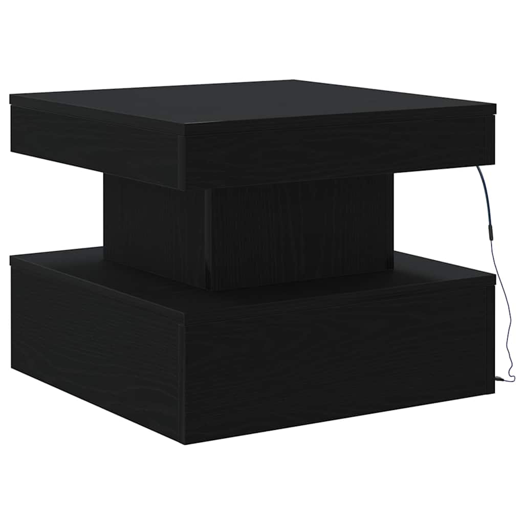 fekete tölgyszínű dohányzóasztal LED-lámpákkal 50 x 50 x 40 cm