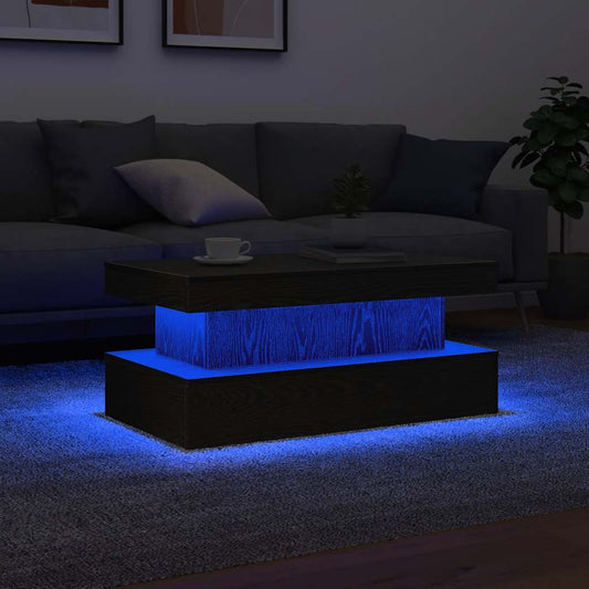 fekete tölgy dohányzóasztal LED-lámpákkal 90x50x40 cm