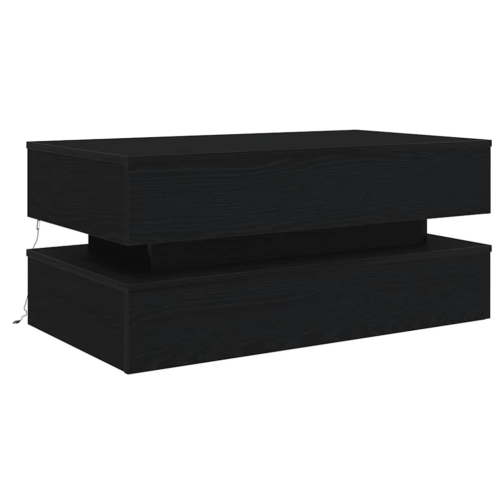 fekete tölgy dohányzóasztal LED-lámpákkal 90x50x40 cm