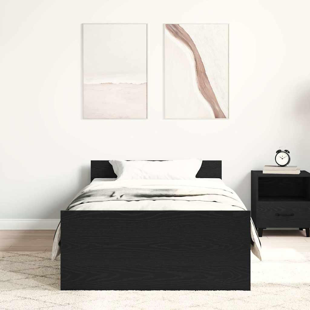 fekete tölgy színű szerelt fa ágykeret matrac nélkül 75x190 cm