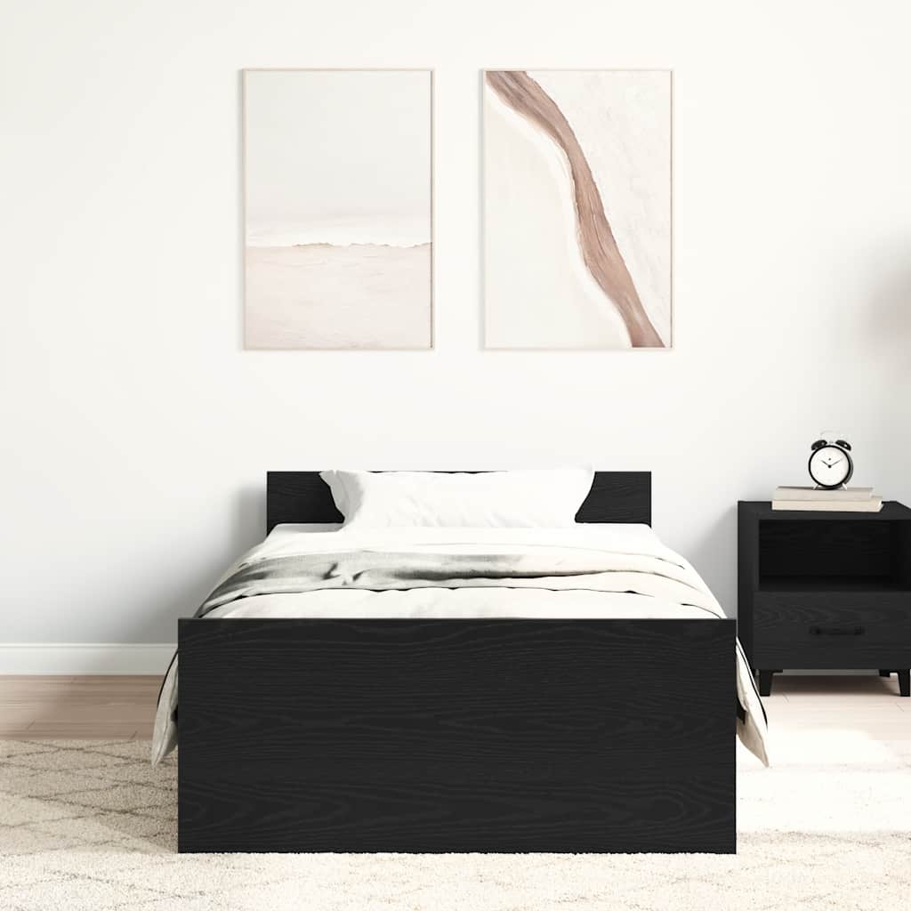 fekete tölgy színű szerelt fa ágykeret matrac nélkül 90x200 cm