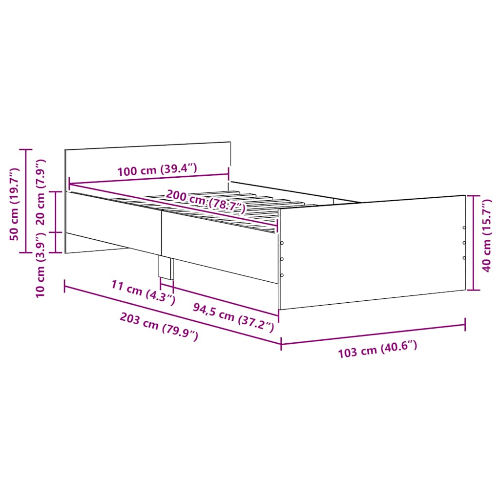 fekete tölgy színű szerelt fa ágykeret matrac nélkül 100x200 cm