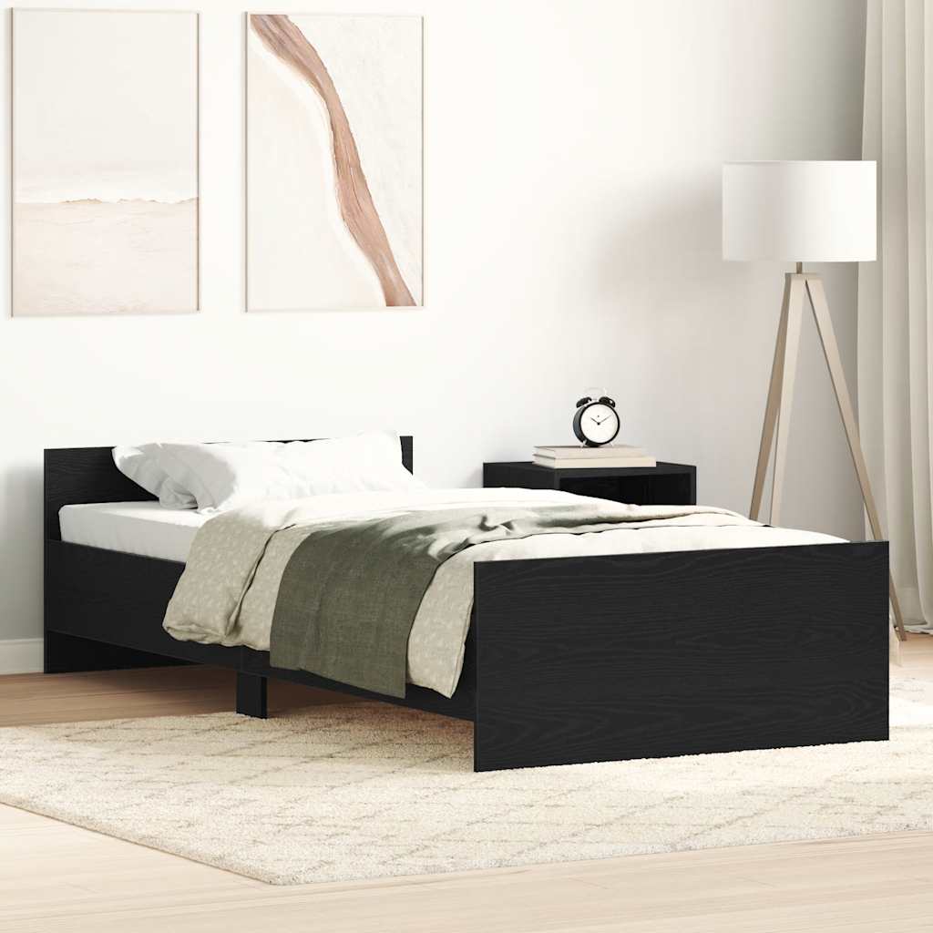 fekete tölgy színű szerelt fa ágykeret matrac nélkül 100x200 cm