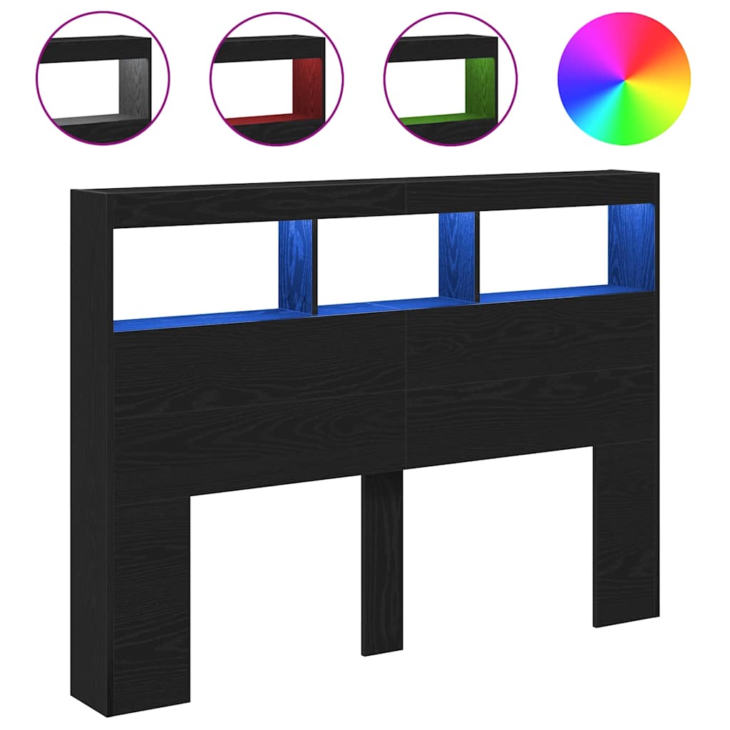 fekete tölgy színű áthidalószekrény LED-ekkel 140 x 17 x 102 cm