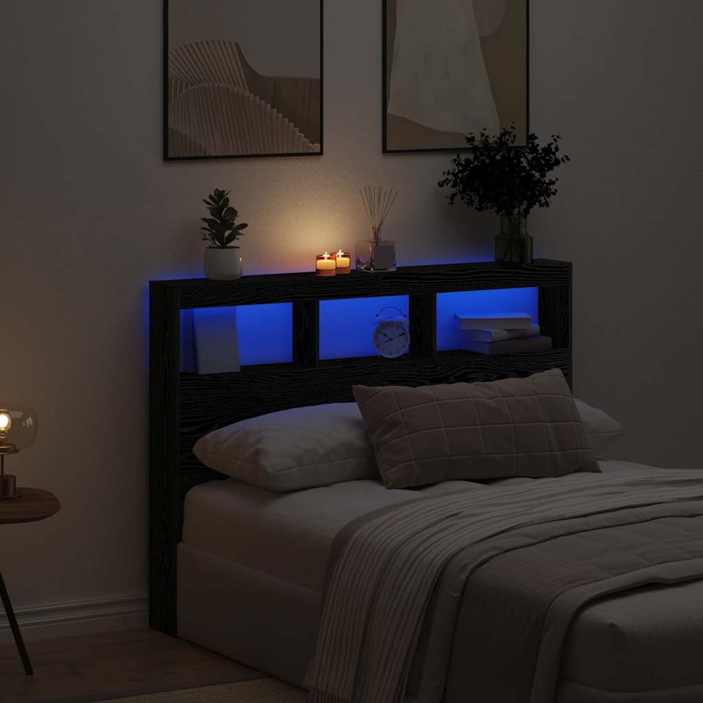 fekete tölgy színű áthidalószekrény LED-ekkel 140 x 17 x 102 cm