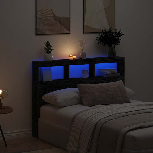 fekete tölgy színű áthidalószekrény LED-ekkel 140 x 17 x 102 cm