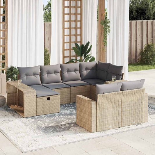 10 részes bézs polyrattan kerti ülőgarnitúra párnával