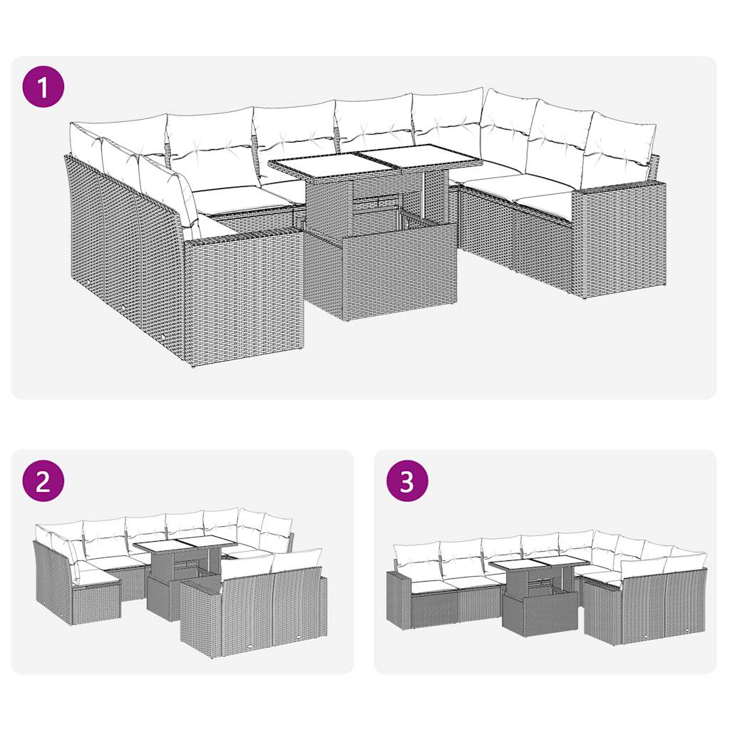 10 részes bézs polyrattan kerti ülőgarnitúra párnával