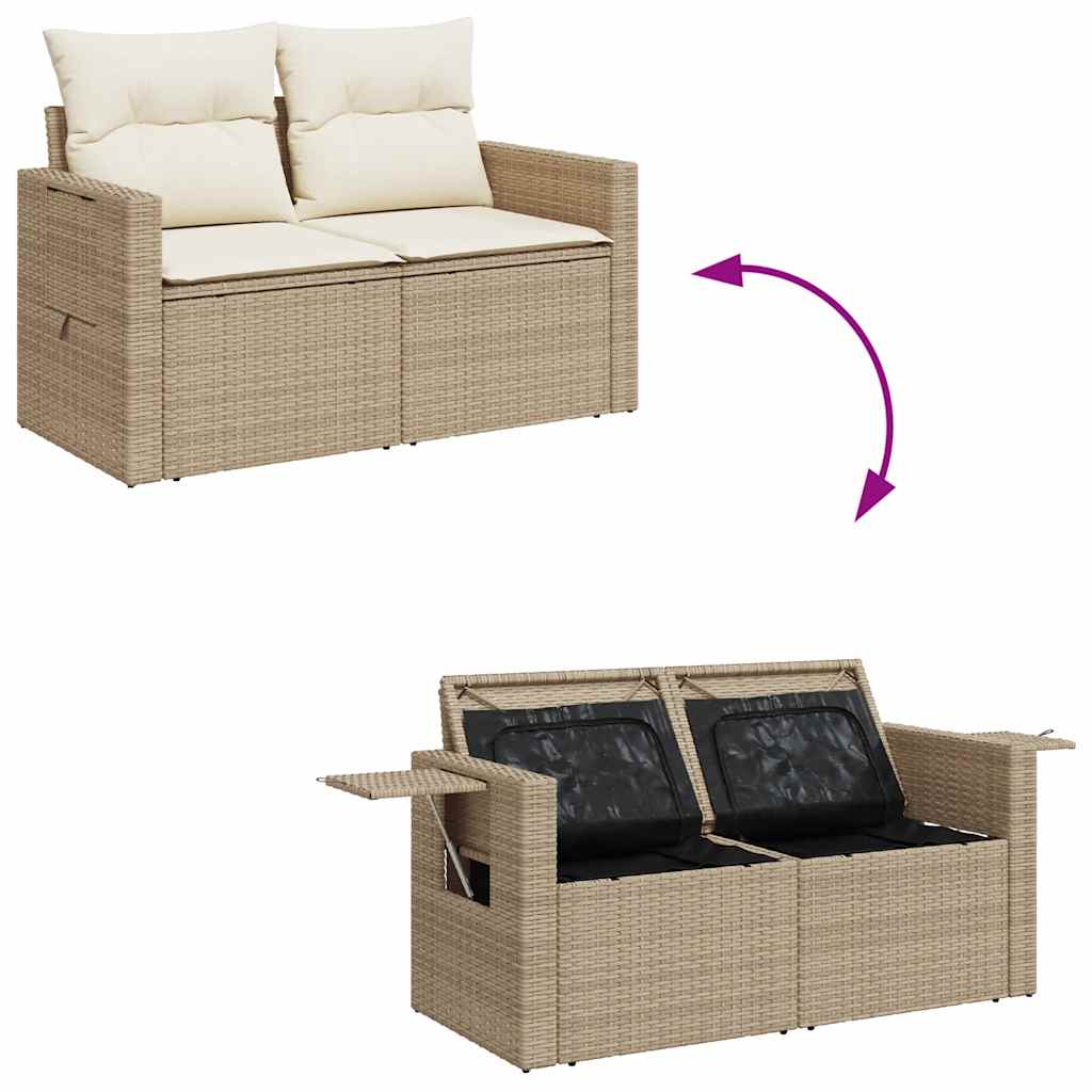 10 részes bézs polyrattan kerti ülőgarnitúra párnával