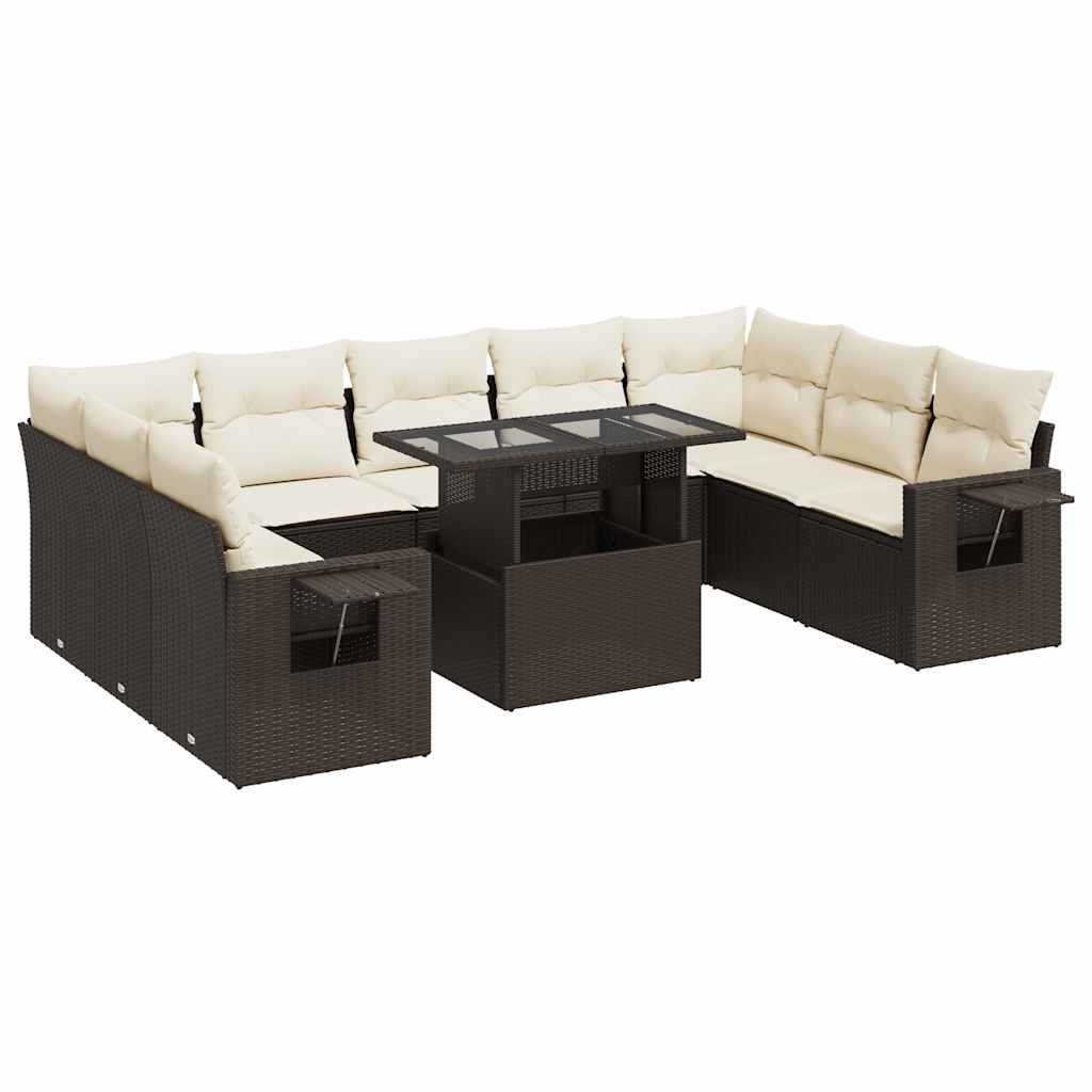 10 részes barna polyrattan kerti ülőgarnitúra párnákkal