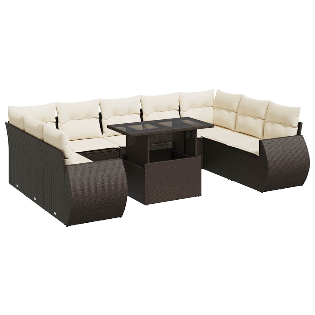 10 részes barna polyrattan kerti ülőgarnitúra párnákkal