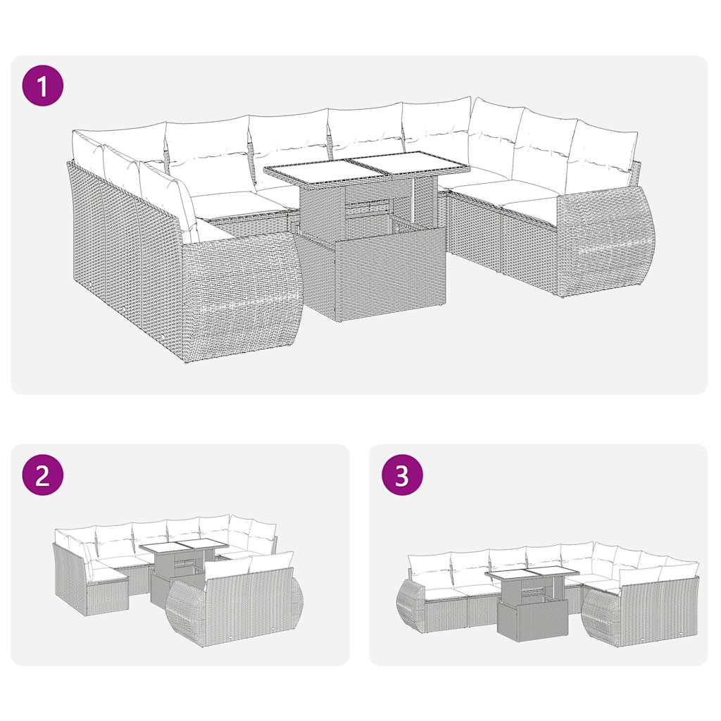 10 részes barna polyrattan kerti ülőgarnitúra párnákkal