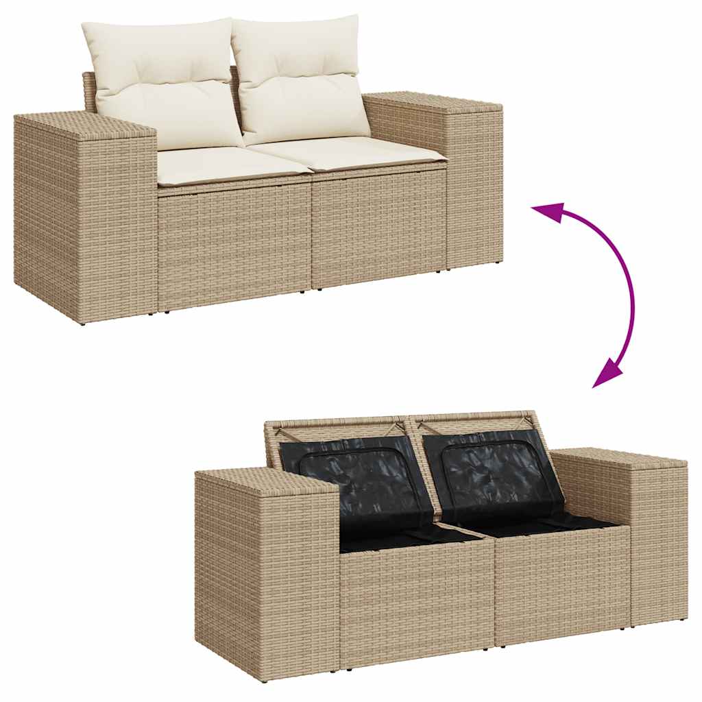 10 részes bézs polyrattan kerti ülőgarnitúra párnával