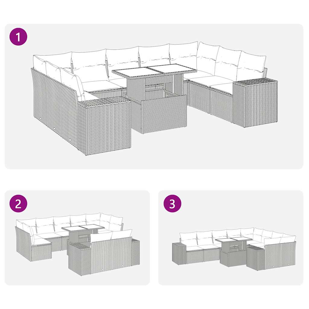 10 részes bézs polyrattan kerti ülőgarnitúra párnával