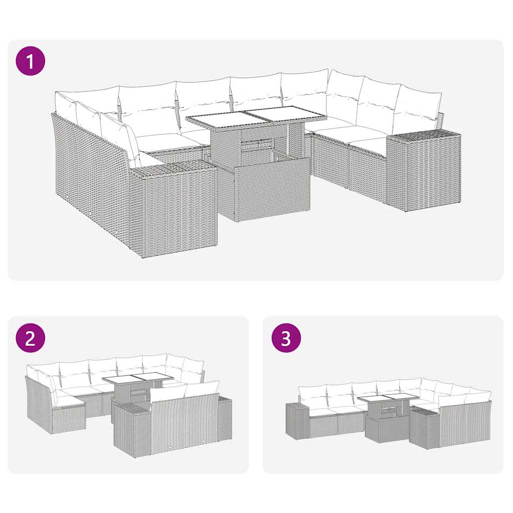 10 részes barna polyrattan kerti ülőgarnitúra párnákkal