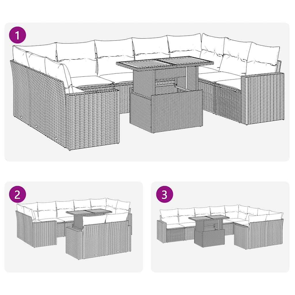 10 részes bézs polyrattan kerti ülőgarnitúra párnával