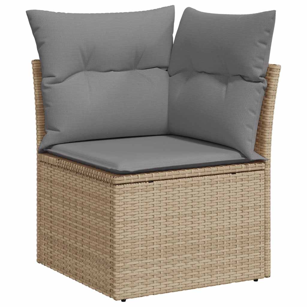 10 részes bézs polyrattan akácfa kerti ülőgarnitúra párnával