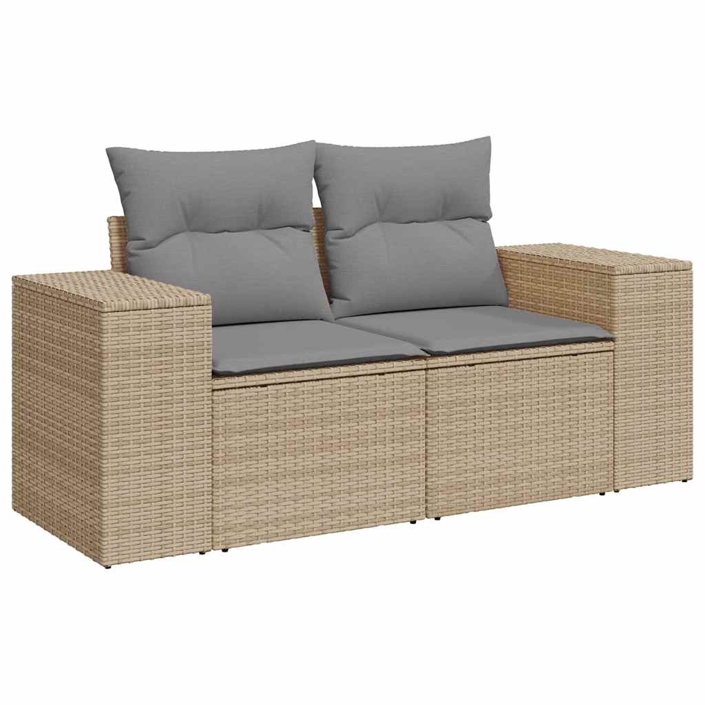 10 részes bézs polyrattan akácfa kerti ülőgarnitúra párnával