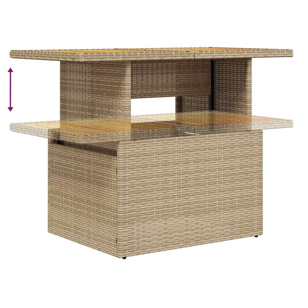 10 részes bézs polyrattan akácfa kerti ülőgarnitúra párnával