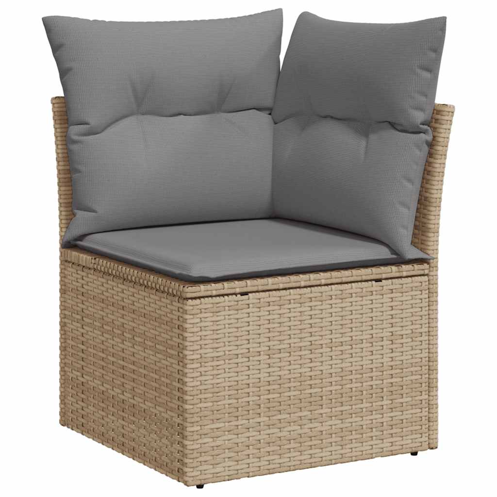 10 részes bézs polyrattan akácfa kerti ülőgarnitúra párnával