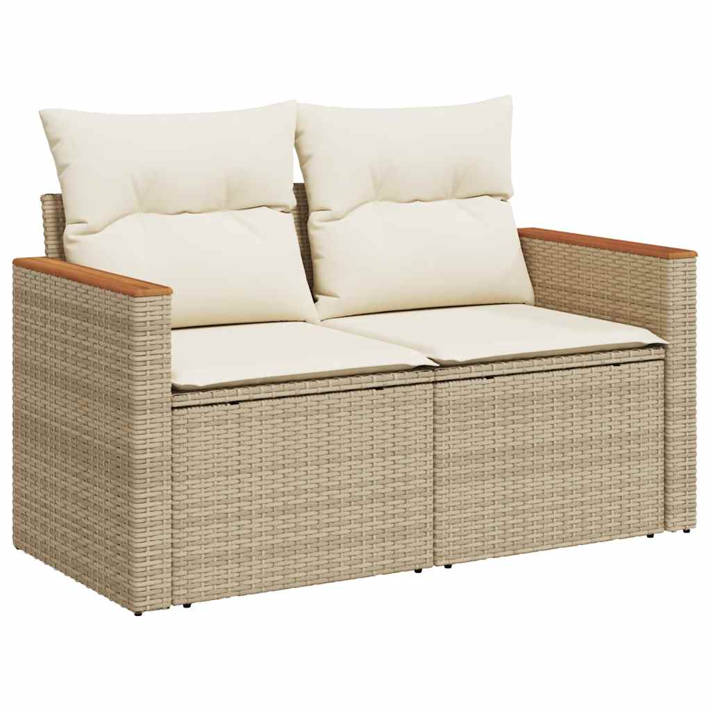 10 részes bézs polyrattan akácfa kerti ülőgarnitúra párnával