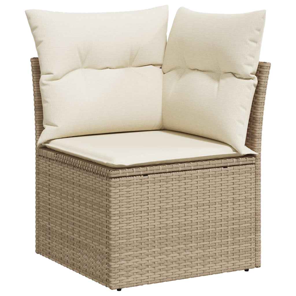 10 részes bézs polyrattan akácfa kerti ülőgarnitúra párnával
