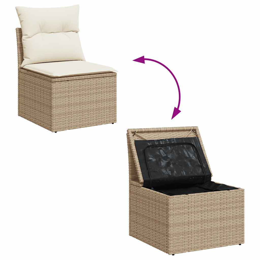 10 részes bézs polyrattan akácfa kerti ülőgarnitúra párnával