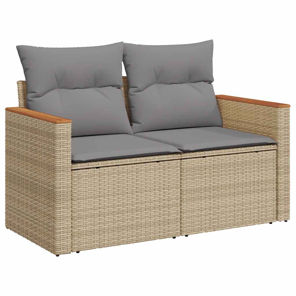 10 részes bézs polyrattan akácfa kerti ülőgarnitúra párnával