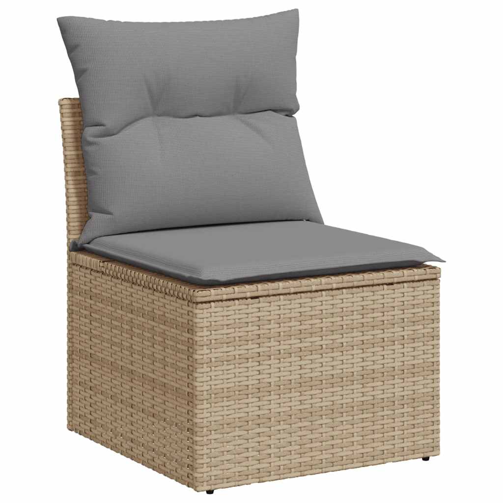 10 részes bézs polyrattan akácfa kerti ülőgarnitúra párnával
