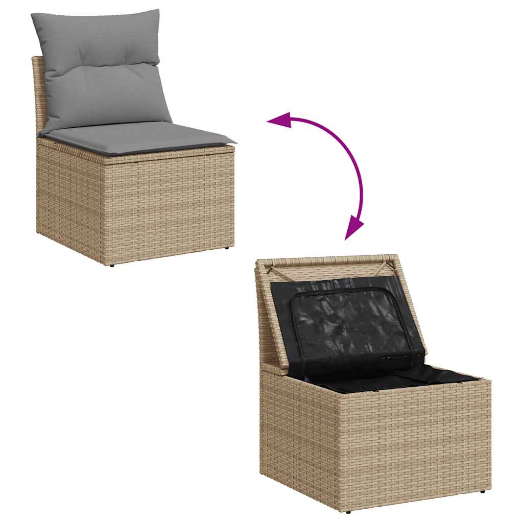 10 részes bézs polyrattan akácfa kerti ülőgarnitúra párnával