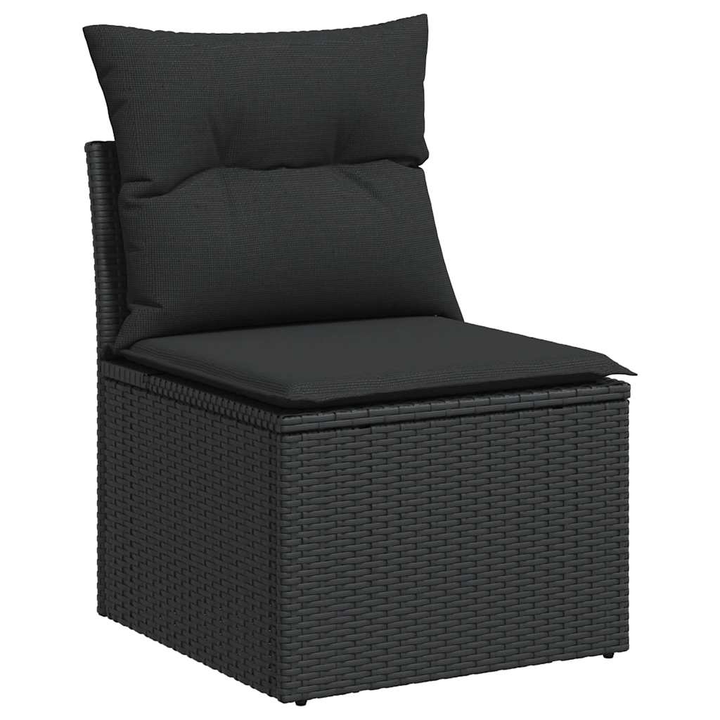 10 részes fekete polyrattan akácfa kerti ülőgarnitúra párnákkal