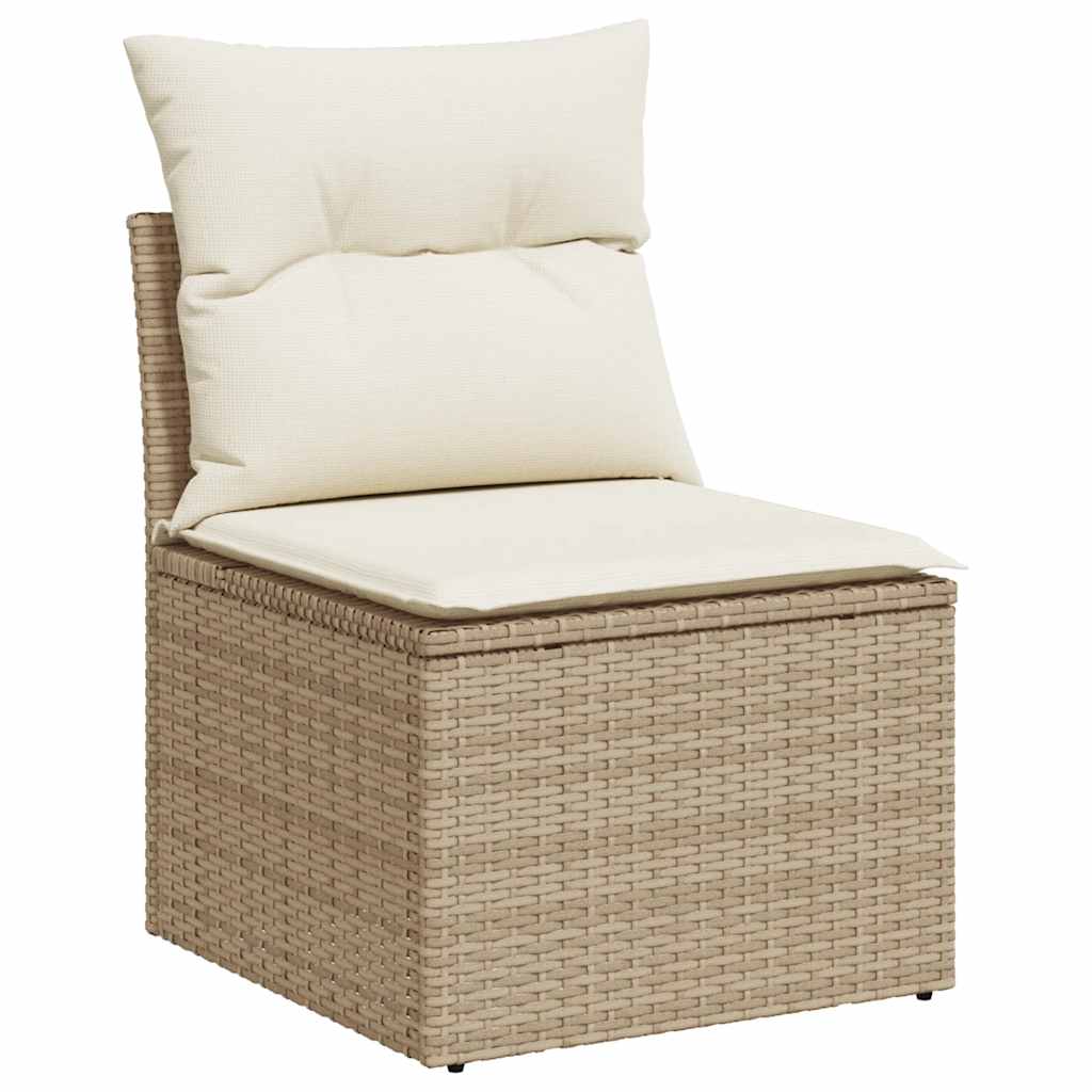 10 részes bézs polyrattan akácfa kerti ülőgarnitúra párnával