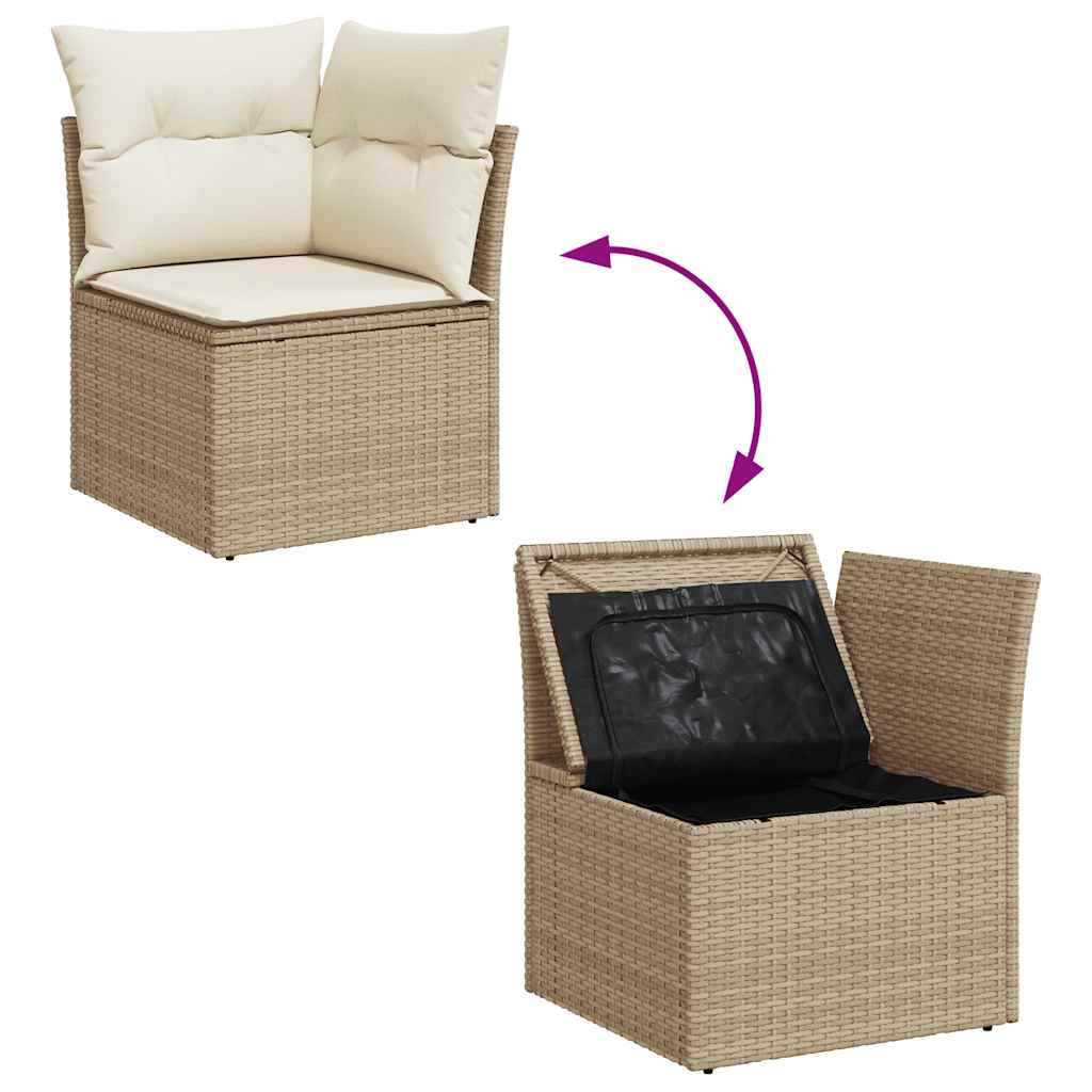 10 részes bézs polyrattan akácfa kerti ülőgarnitúra párnával