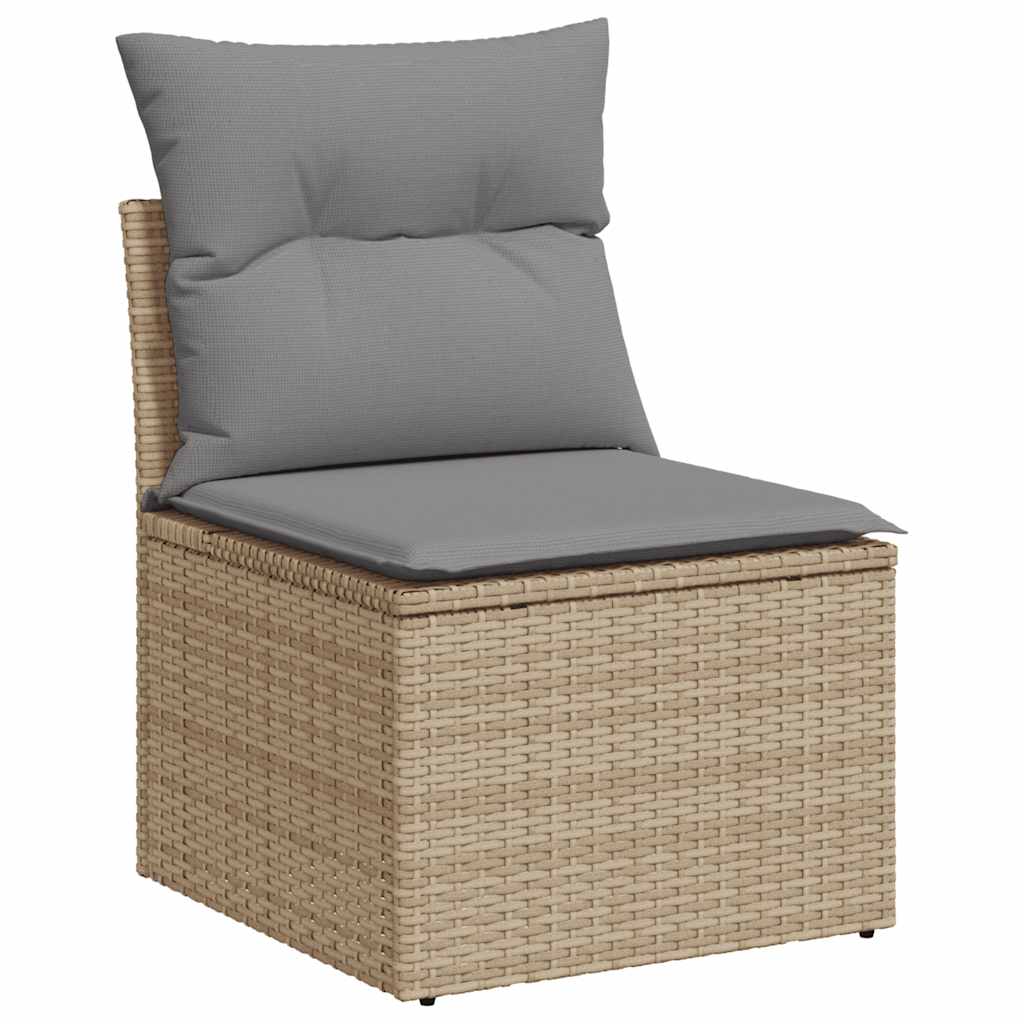 10 részes bézs polyrattan akácfa kerti ülőgarnitúra párnával