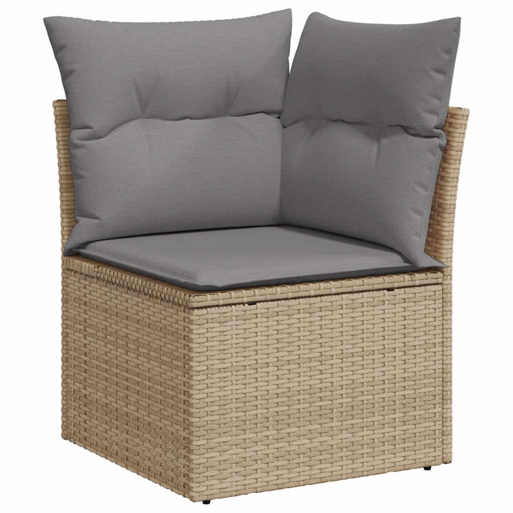 10 részes bézs polyrattan akácfa kerti ülőgarnitúra párnával