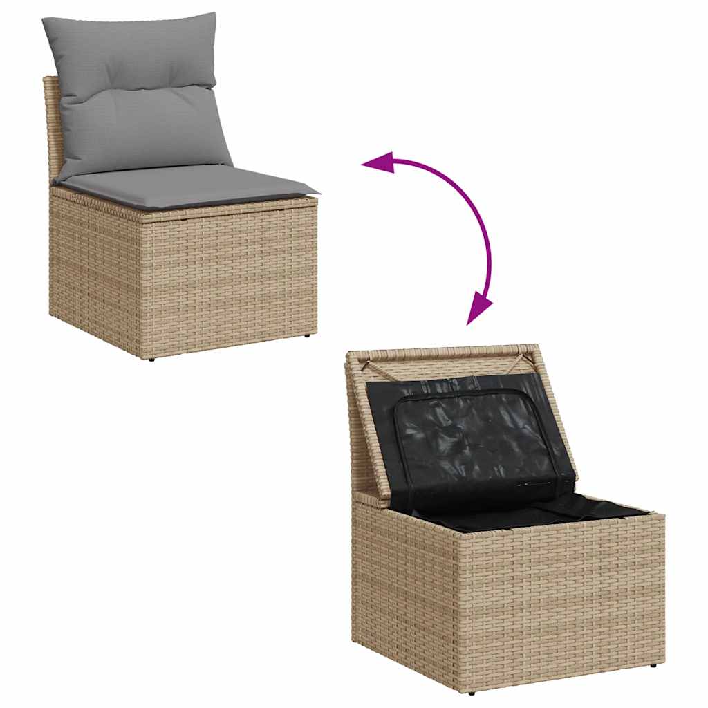 10 részes bézs polyrattan akácfa kerti ülőgarnitúra párnával