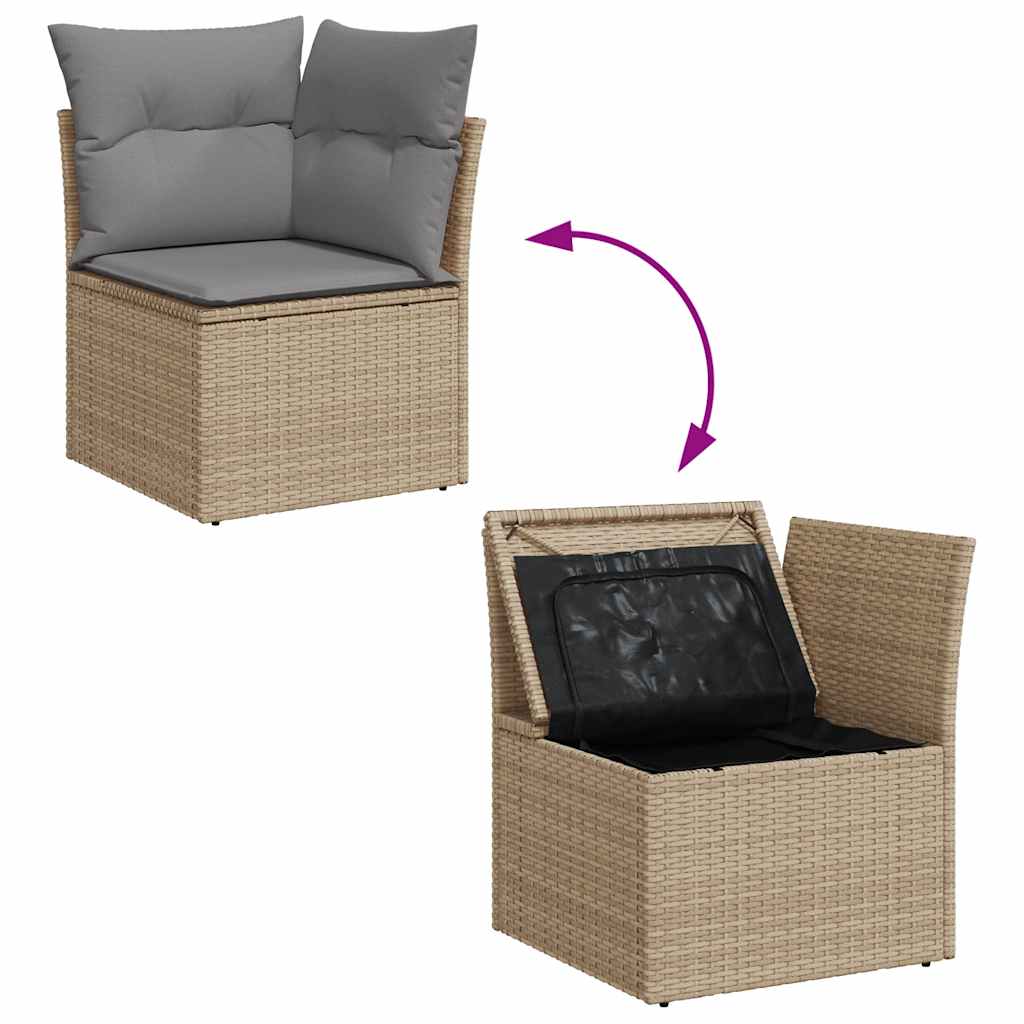 10 részes bézs polyrattan akácfa kerti ülőgarnitúra párnával