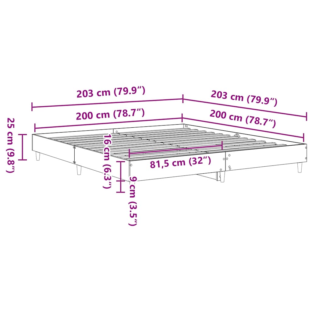 sonoma tölgyszínű szerelt fa ágykeret matrac nélkül 200x200 cm